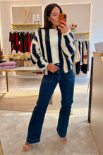 Load image into Gallery viewer, OVERSIZED OPEN FRONT STRIPED KNIT CARDIGAN - navy/white
