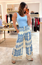 Load image into Gallery viewer, BLUE PATTERN WIDE LEG ELASTICATED WAIST TROUSERS
