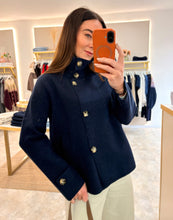 Load image into Gallery viewer, NAVY ASYMMETRIC FUNNEL- NECK WOOL BLEND JACKET
