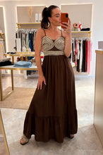 Load image into Gallery viewer, BROWN CONTRAST BODICE MAXI DRESS
