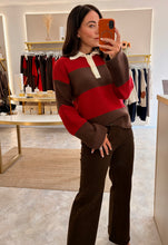 Load image into Gallery viewer, COLOUR BLOCK COLLARED KNIT- brown/red
