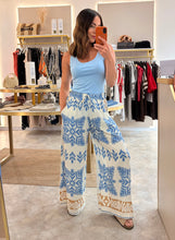 Load image into Gallery viewer, BLUE PATTERN WIDE LEG ELASTICATED WAIST TROUSERS
