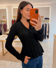 Load image into Gallery viewer, RIBBED BUTTON FRONT RIBBED CARDIGAN - black
