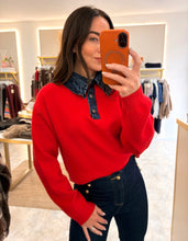 Load image into Gallery viewer, DENIM RUFFLE COLLAR KNIT - red
