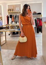 Load image into Gallery viewer, ONE SHOULDER RUCHED MAXI DRESS- rust
