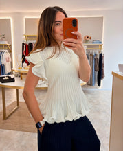 Load image into Gallery viewer, KNIT RUFFLE PEPLUM TOP -cream
