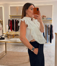 Load image into Gallery viewer, WHITE FRILL DETAIL SLEEVELESS BLOUSE
