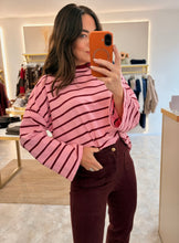 Load image into Gallery viewer, PINK/BURGUNDY BOXY STRIPE LONG SLEEVE TEE
