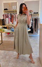 Load image into Gallery viewer, SHOULDER PAD CAP SLEEVE MIDI DRESS - taupe
