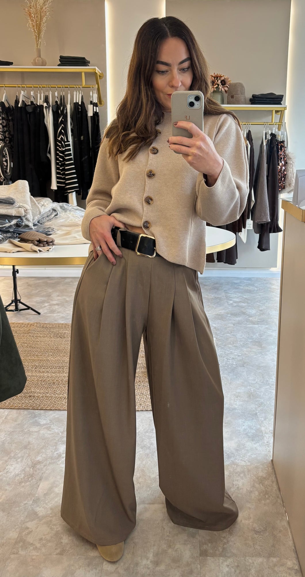 BELTED WIDE LEG TROUSERS - taupe