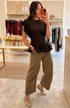 Load image into Gallery viewer, KNIT RUFFLE PEPLUM TOP - brown
