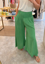 Load image into Gallery viewer, GREEN PINSTRIPE ELASTICATED CROPPED TROUSER
