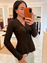 Load image into Gallery viewer, RIBBED BUTTON FRONT FITTED CARDIGAN - brown
