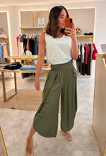 Load image into Gallery viewer, DRAPED WIDE LEG TROUSERS WITH SHIRRED ELASTICATED WAISTBAND - khaki
