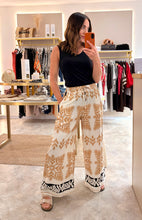 Load image into Gallery viewer, CARAMEL PATTERN WIDE LEG ELASTICATED WAIST TROUSERS
