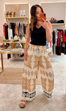 Load image into Gallery viewer, CARAMEL PATTERN WIDE LEG ELASTICATED WAIST TROUSERS
