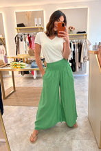 Load image into Gallery viewer, GREEN PINSTRIPE ELASTICATED CROPPED TROUSER
