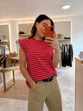 Load image into Gallery viewer, SHOULDER PAD STRIPED TEE - pink/red

