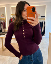 Load image into Gallery viewer, SOFT RIB POPPER DETAIL KNIT- Merlot
