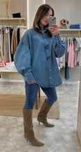 Load image into Gallery viewer, STATEMENT BUTTON OVERSIZED DENIM SHIRT
