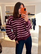 Load image into Gallery viewer, BURGUNDY/PINK STRIPE KNIT CARDIGAN
