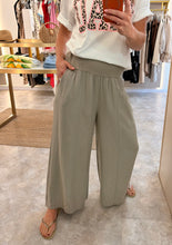 Load image into Gallery viewer, WIDE ELASTIC BAND FLOATY LINEN TROUSER- taupe
