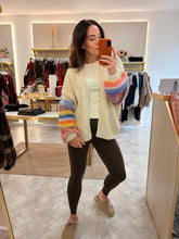 Load image into Gallery viewer, RAINBOW STRIPE OPEN KNIT CARDI - cream
