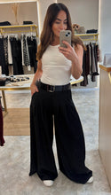Load image into Gallery viewer, BELTED WIDE LEG TROUSERS - black pinstripe
