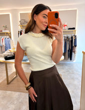 Load image into Gallery viewer, FINE KNIT SLEEVELESS RUFFLE NECK TOP- cream
