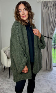 KHAKI CHUNKY KNIT CARDIGAN