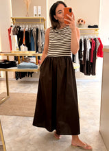 Load image into Gallery viewer, CHOCOLATE STRIPE KNIT BODICE MAXI DRESS
