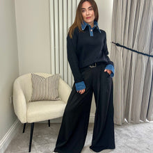 Load image into Gallery viewer, BELTED WIDE LEG TROUSERS - BLACK
