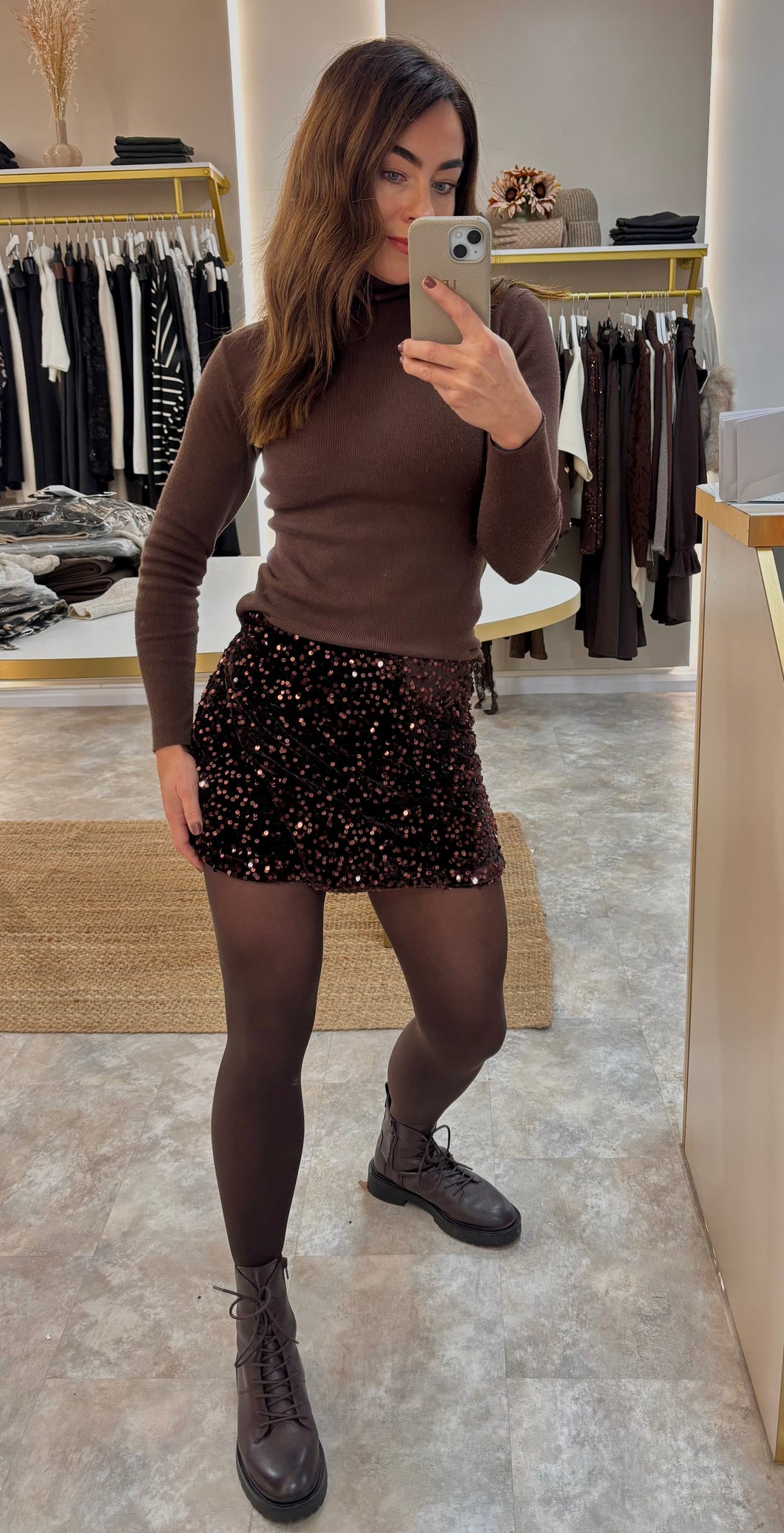 BROWN SEQUIN SKORT