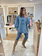 Load image into Gallery viewer, STATEMENT BUTTON OVERSIZED DENIM SHIRT
