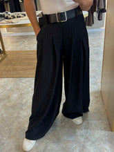 Load image into Gallery viewer, BELTED WIDE LEG TROUSERS - black pinstripe
