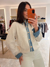 Load image into Gallery viewer, DENIM TRIM KNIT CARDIGAN - cream
