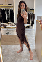 Load image into Gallery viewer, CHOCOLATE ASYMMETRIC LACE SLIP DRESS
