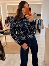 Load image into Gallery viewer, PAISLEY BUTTON CARDIGAN - navy
