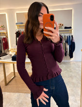 Load image into Gallery viewer, SCALLOP BUTTONED FRILL HEM CARDIGAN - burgundy

