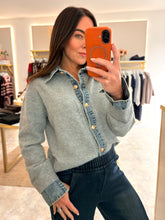 Load image into Gallery viewer, DENIM TRIM KNIT CARDIGAN - grey
