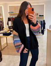 Load image into Gallery viewer, RAINBOW STRIPE OPEN KNIT CARDI - black
