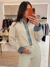 Load image into Gallery viewer, DENIM TRIM KNIT CARDIGAN - cream

