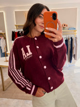 Load image into Gallery viewer, LA CALIFORNIA VARSITY KNIT CARDIGAN - burgundy/pink
