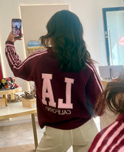 Load image into Gallery viewer, LA CALIFORNIA VARSITY KNIT CARDIGAN - burgundy/pink
