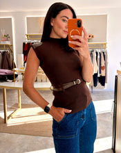 Load image into Gallery viewer, BELTED CAP SLEEVE TOP - brown
