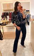 Load image into Gallery viewer, PAISLEY BUTTON CARDIGAN - navy
