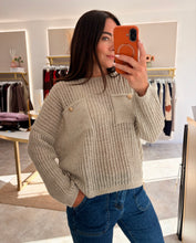 Load image into Gallery viewer, RIBBED KNIT JUMPER WITH BUTTON POCKETS beige
