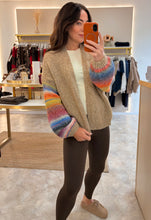 Load image into Gallery viewer, RAINBOW STRIPE OPEN KNIT CARDI - camel
