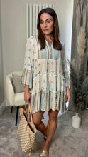 Load image into Gallery viewer, BLUE BOHO GOLD DETAIL BEACH  DRESS
