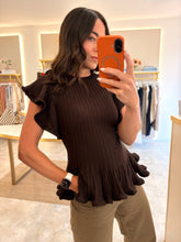 Load image into Gallery viewer, KNIT RUFFLE PEPLUM TOP - brown

